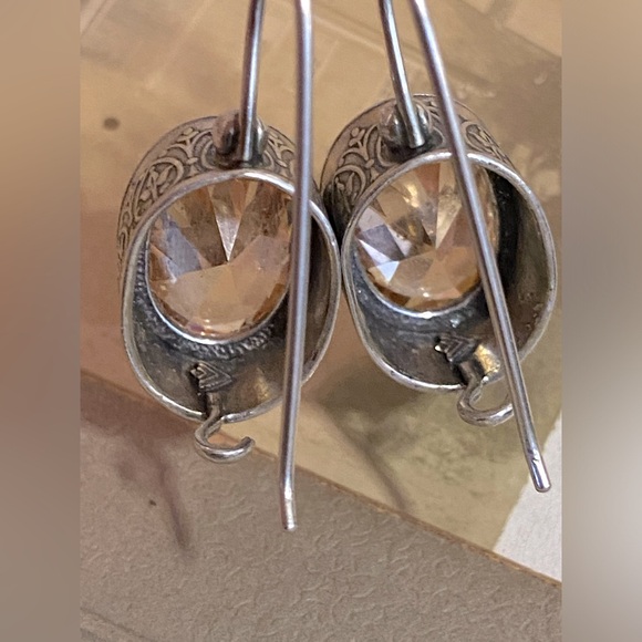 Retired Oval Silpada Sterling Silver and Champagne CZ Drop Earrings - Picture 7 of 14